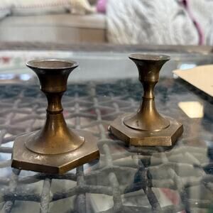 Vintage Brass Petite Candle Holder Pair